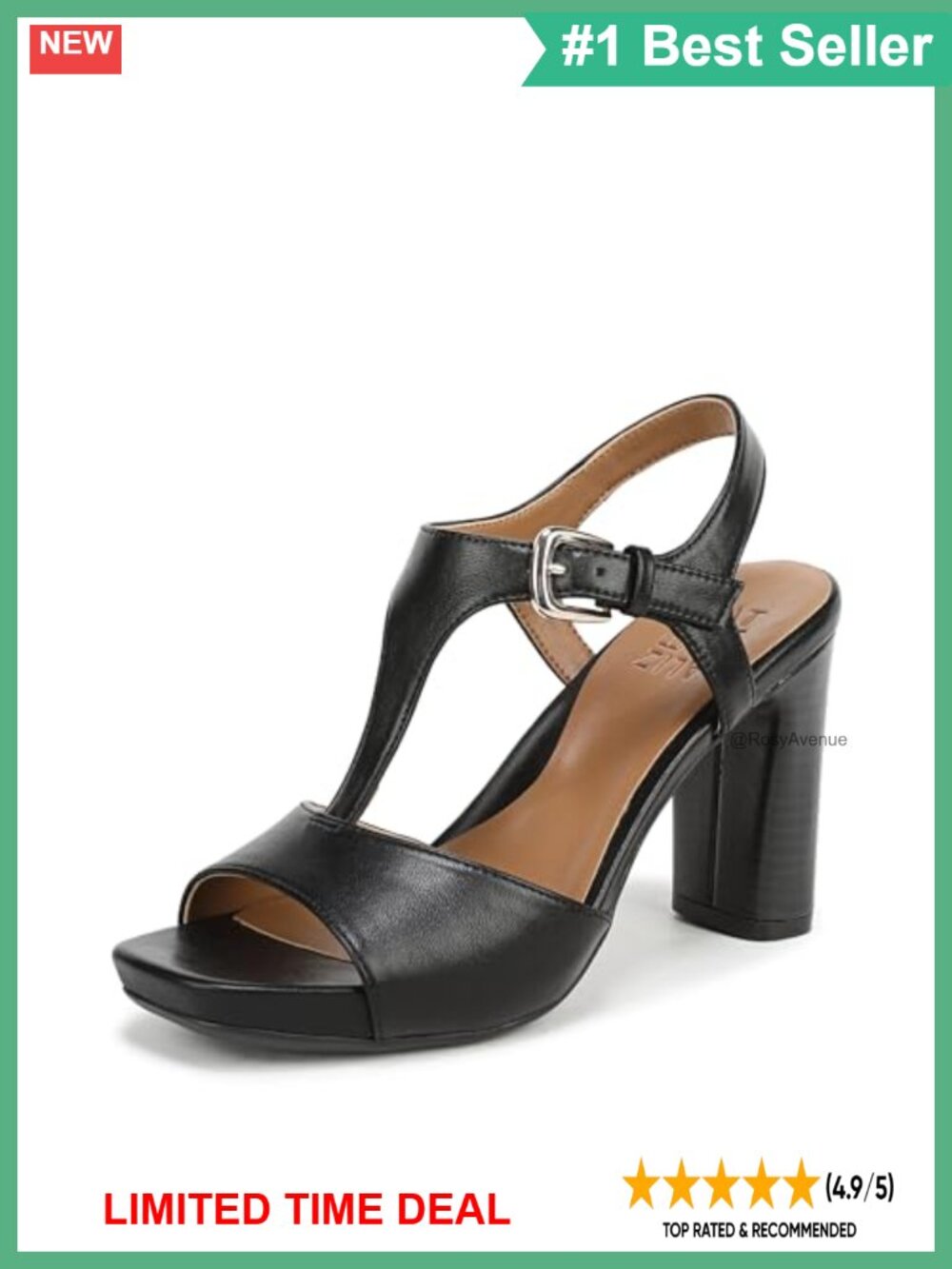 Platform T-Strap Heeled Sandals Block Heel Open Toe Faux Leather Dress Sandals